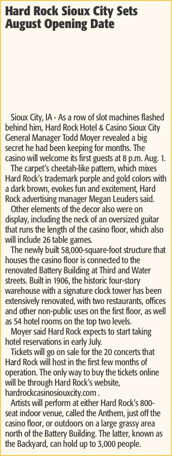 Hard Rock Sioux City Sets August Opening Date Sioux City, IA - 