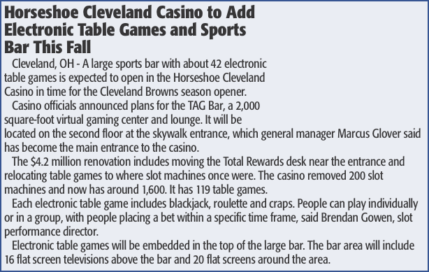 Horseshoe Cleveland Casino to Add Electronic Table Games and Sp